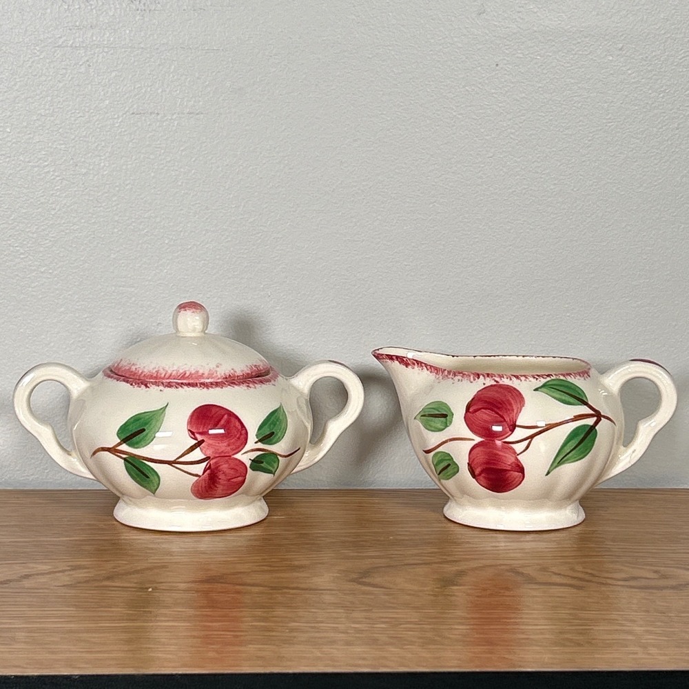 Blue Ridge Southern Potteries Hand Painted Apple Sugar Bowl Lid Creamer Retro